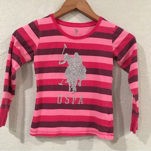 U.S. Polo ASSN Girls Sz 6X Shirt Multicolored Stripe Logo‎ Print Long Sleeve Tee - Picture 1 of 10